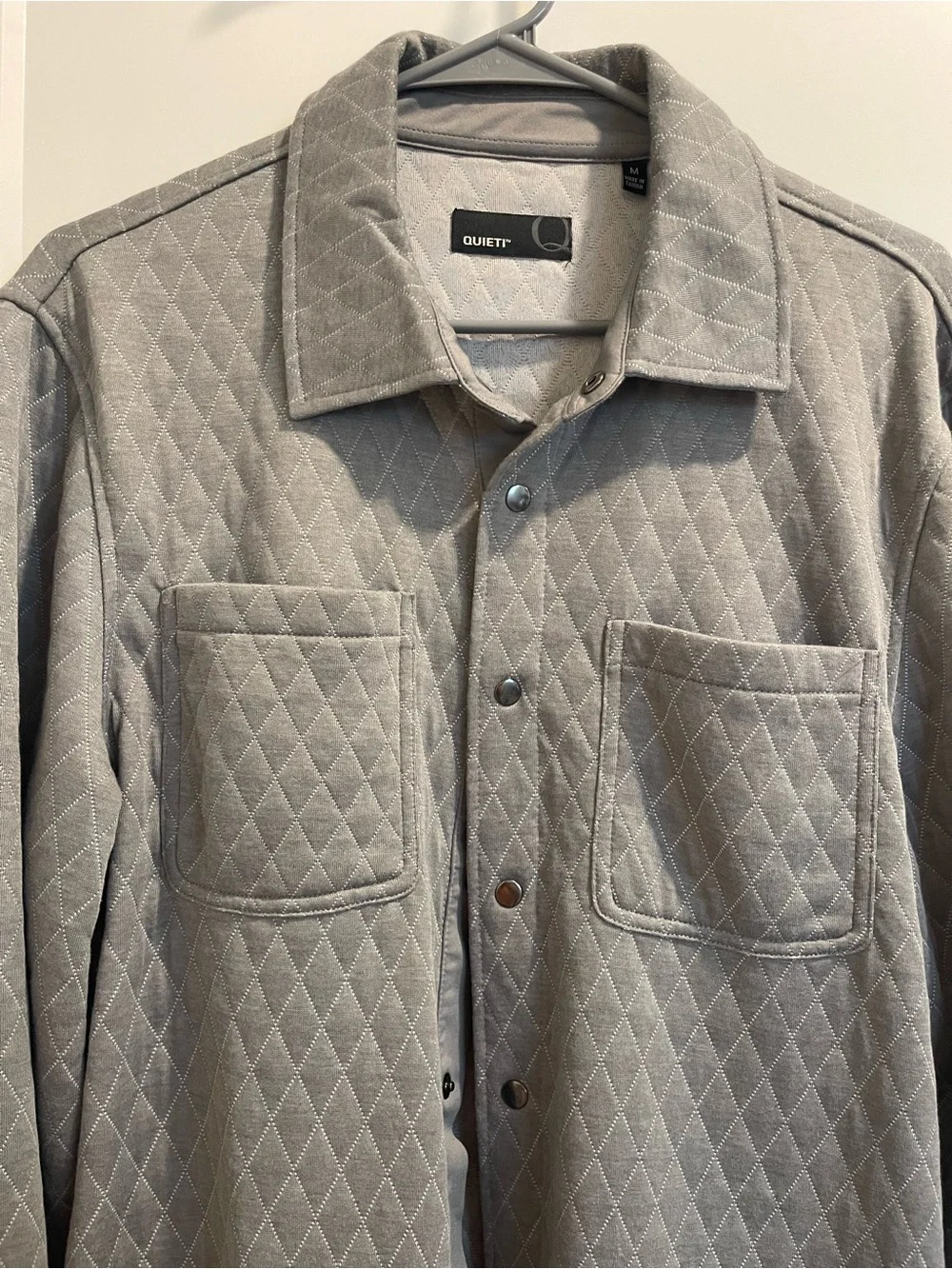 Quieti Quilted Grey Button-Up Men's Sweater Shirt